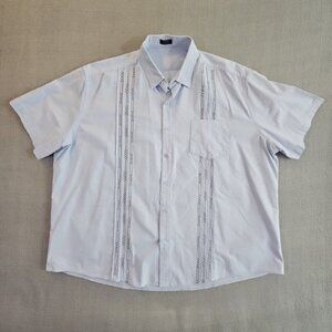 Coofandy Shirt Men's XXL Sky Blue Embroidered Cotton Short Sleeve Bowling EUC